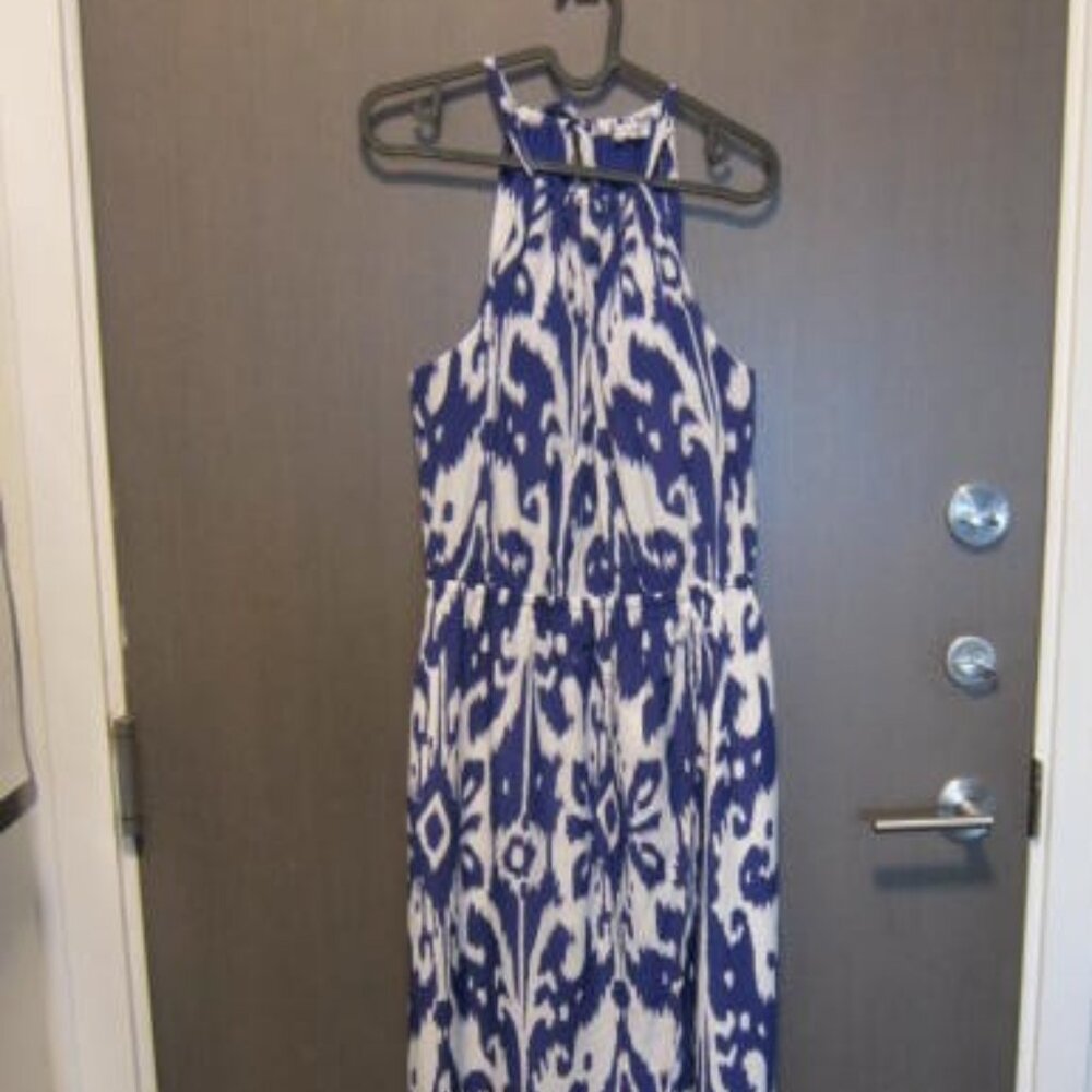 Athleta Halter Maxi Dress; Blue and White Size L